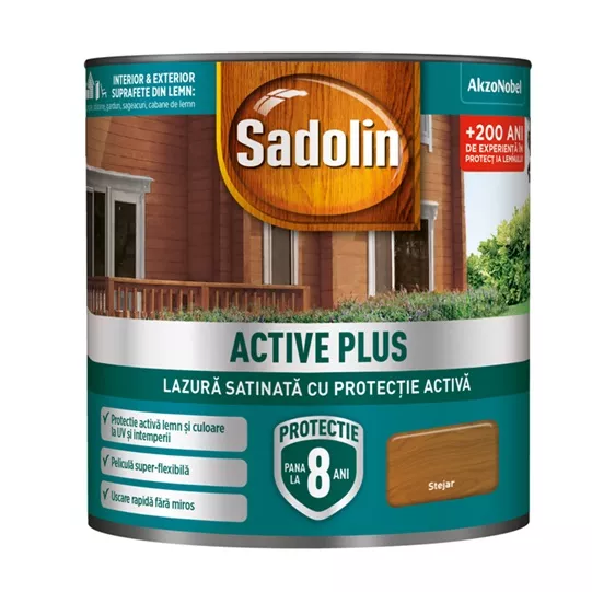 Lazura lemn LAZURA SATINATA ACTIVE PLUS STEJAR 0.75ML SADOLI...