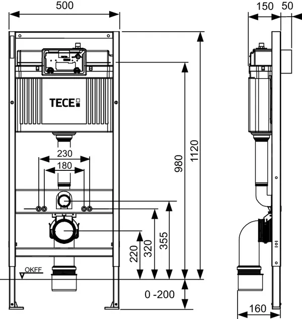 Rezervor WC TECEbase ingropat 1120 mm, clapeta cromata dubla actionare inclusa