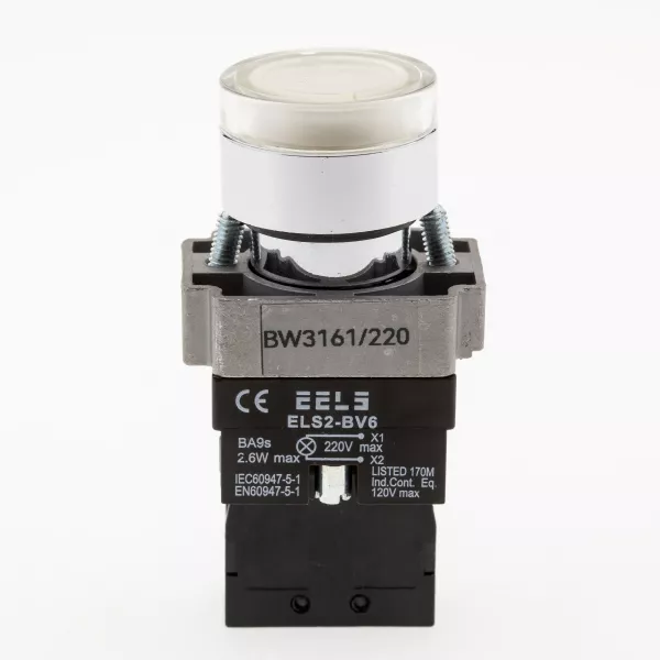 Buton alb cu led indicator prezenta tensiune 220V AC  ELS2-BW3161 1xNO, 3A/240V AC
