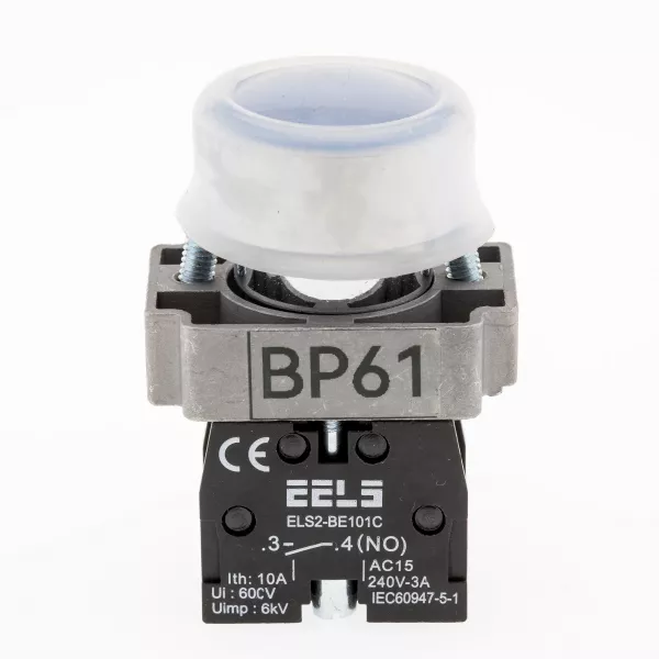 Buton albastru cu revenire si protectie de cauciuc ELS2-BP61 1xNO, 3A/240V AC IP65