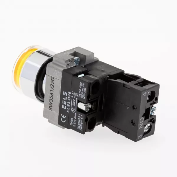 Buton galben cu led indicator prezenta tensiune 220V AC  ELS2-BW3561 1xNO, 3A/240V AC
