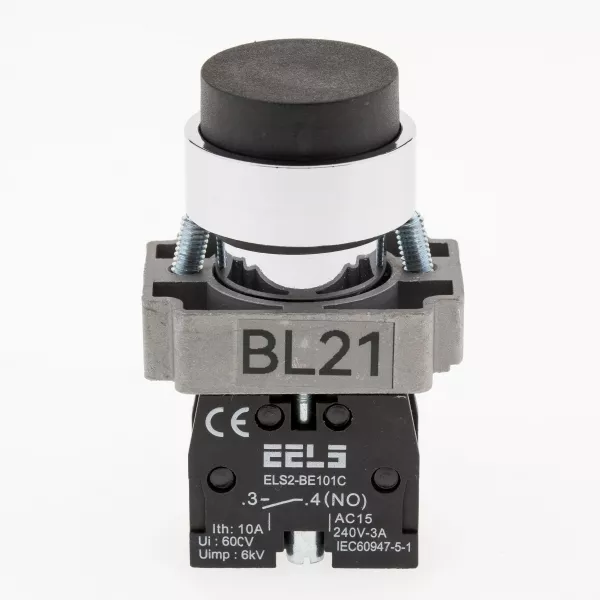 Buton negru in relief cu revenire ELS2-BL21 1xNO, 3A/240V AC
