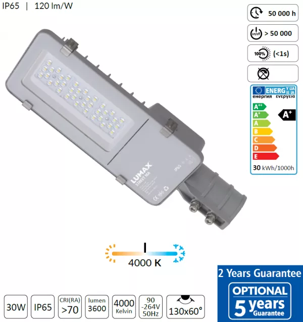 CORP ILUMINAT STRADAL LED MA 30W 3600lm 4000K NW 740 130x60° IP65 90~264V AC