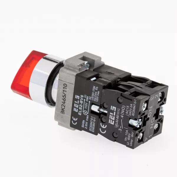Selector 2 pozitii cu retinere maner iluminat led culoarea rosie 110V AC  ELS2-BK2465 1xNO+1xNC, 3A/240V AC