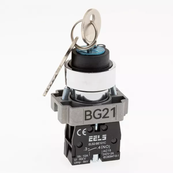 Selector 2 pozitii cu retinere si cu cheie retragere stanga ELS2-BG21 1xNO, 3A/240V AC
