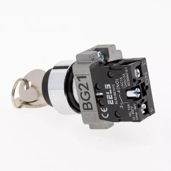 Selector 2 pozitii cu retinere si cu cheie retragere stanga ELS2-BG21 1xNO, 3A/240V AC