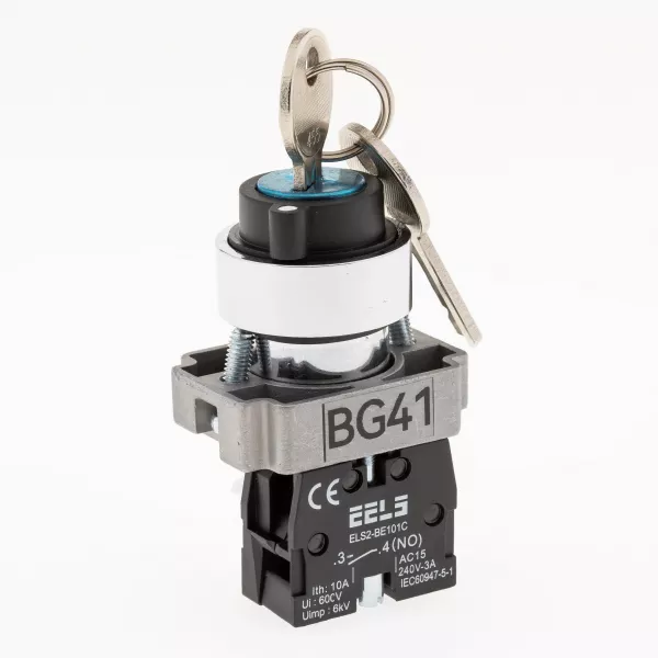 Selector 2 pozitii cu retinere si cu cheie retragere stanga-dreapta ELS2-BG41 1xNO, 3A/240V AC