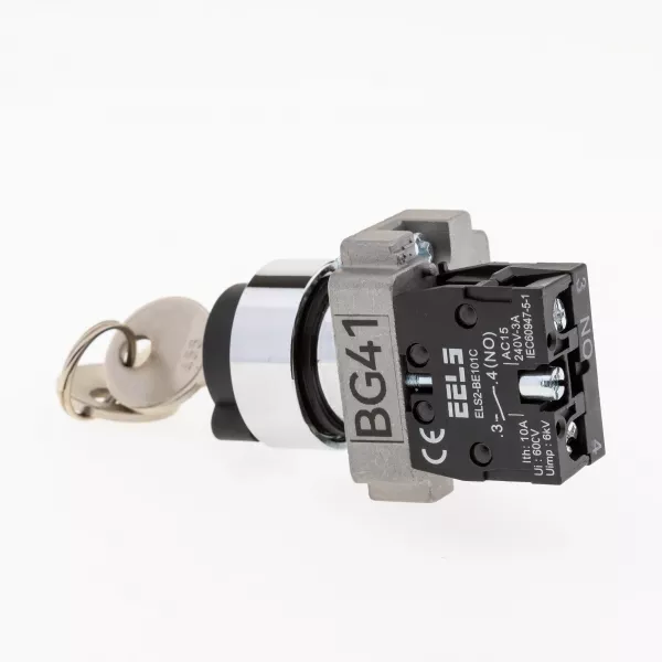 Selector 2 pozitii cu retinere si cu cheie retragere stanga-dreapta ELS2-BG41 1xNO, 3A/240V AC