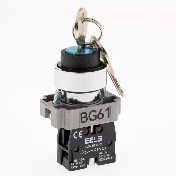 Selector 2 pozitii cu revenire si cu cheie retragere stanga ELS2-BG61 1xNO, 3A/240V AC