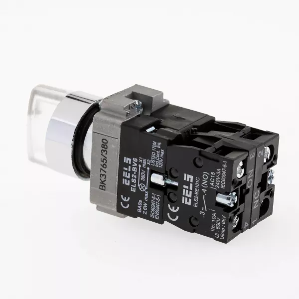 Selector 3 pozitii cu retinere maner iluminat led culoarea alba 380V AC  ELS2-BK3765 1xNO+1xNC, 3A/240V AC