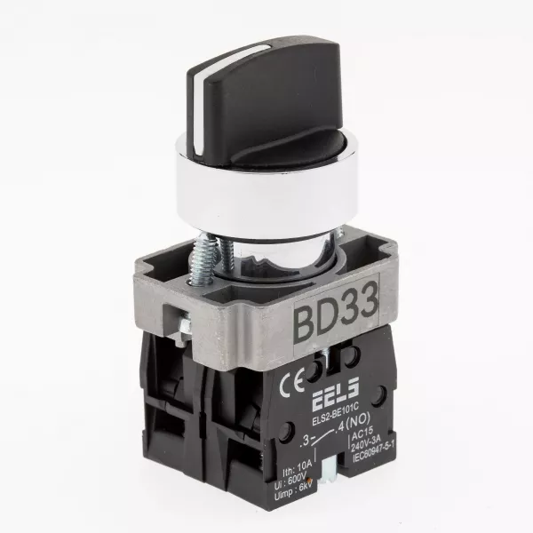 Selector 3 pozitii cu retinere maner normal  ELS2-BD33 2xNO, 3A/240V AC