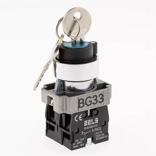 Selector 3 pozitii cu retinere si cu cheie  ELS2-BG33 2xNO, 3A/240V AC