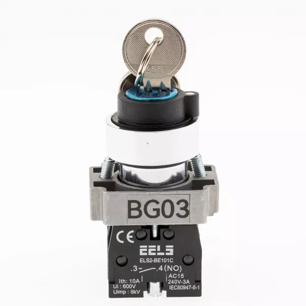 Selector 3 pozitii cu retinere si cu cheie (retragere 3 pozitii)  ELS2-BG03 2xNO, 3A/240V AC