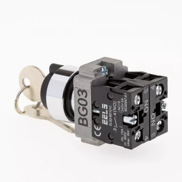 Selector 3 pozitii cu retinere si cu cheie (retragere 3 pozitii)  ELS2-BG03 2xNO, 3A/240V AC