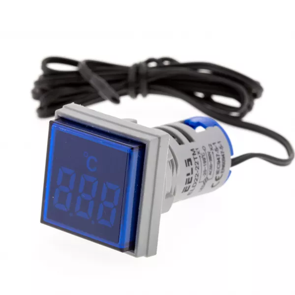 Termometru digital patrat Ø22mm ELD22-22TMs -20°C ~ +199°C albastru