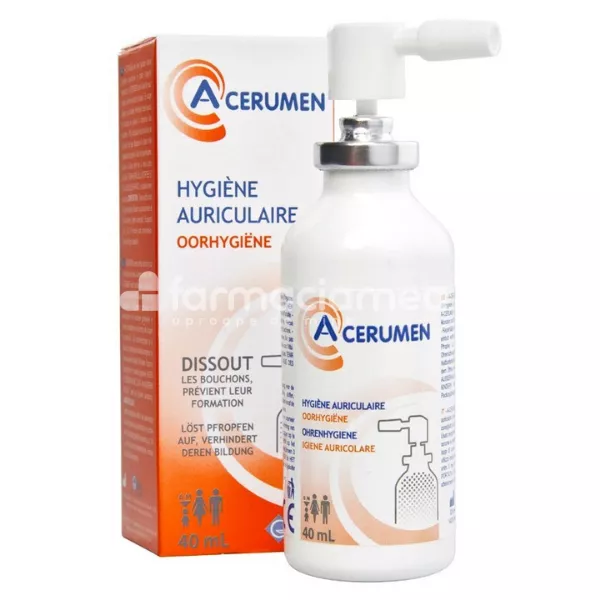A-cerumen spray auricular, recomandat pentru igiena uzuala a urechilor si pentru eliminarea dopurilor de ceara, 40ml, Laboratoires Gilbert