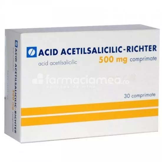 Acid acetilsalicilic 500mg, cu efect analgezic, antipiretic si antiinflamator, 30 comprimate, Gedeon Richter