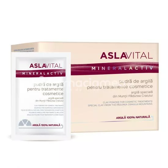 AslaVital Mineralactiv Pudra de Argila pentru Tratamente Cosmetice, 10 plicuri (20 grame fiecare)