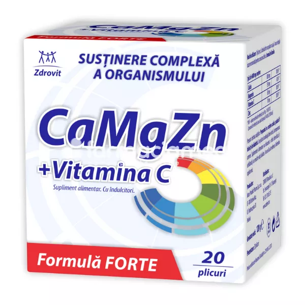Calciu, Magneziu, Zinc și Vitamina C, 60 plicuri, Zdrovit