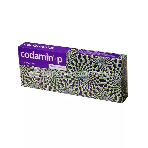 Codamin P, contine paracetamol, cafeina si codeina, cu efect analgezic, indicat in combaterea durerii, 20 de comprimate, Terapia