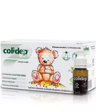 Colidep solutie orala previne si amelioreaza gazele si balonarea inclusiv colicile, 8 fl x 5.5 ml, Dr.Phyto