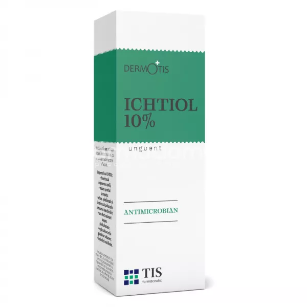 Unguent cu Ichtiol 10% DermoTis, antimicrobian, antiinflamator, favorizeaza vindecarea in cazul fisurilor anale, degeraturilor, dermatozelor, furunculozelor, 25ml, Tis Farmaceutic