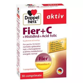 DOPPELHERZ Fier + vit C+ histidina + acid folic x 30 comprimate