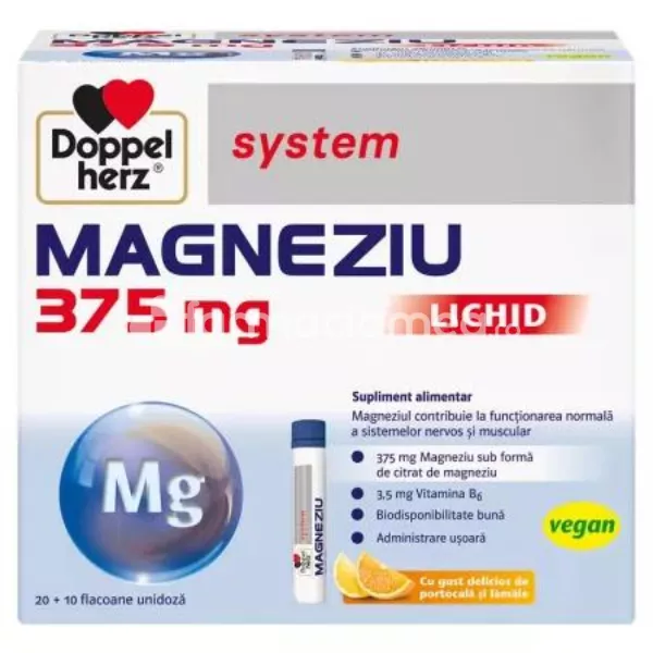 Magneziu Lichid 375mg, 30 flacoane, Doppelherz