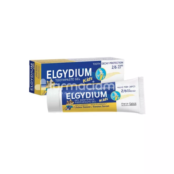 Elgydium Pasta de dinti pentru copii cu aroma de banane, 2-6 ani, 50 ml, Pierre Fabre