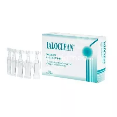 Ialoclean solutie sterila de nebulizare, recomandat in tratamentul amigdalitei, laringitei, faringitei, bronsitei, are rol protector si antiinflamator, 5 monodoze a cate 2 ml, Farma-Derma