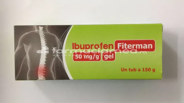 Ibuprofen gel, cu efect antiinflamator, indicat in tratamentul local simptomatic al durerii si inflamatiei, tub 150 g, Fiterman Pharma, [],farmaciamea.ro