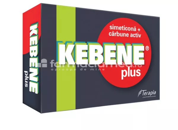 Kebene plus, contine simeticona si carbune, recomandat in tratarea balonarii si gazelor, 20 de comprimate, Terapia, [],farmaciamea.ro