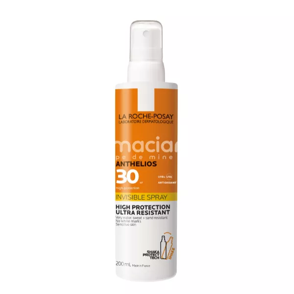 La Roche Posay Anthelios Spray invizibil cu protectie solara SPF 30+ pentru corp, piele sensibila, ultra-rezistent, fara parfum, 200 ml