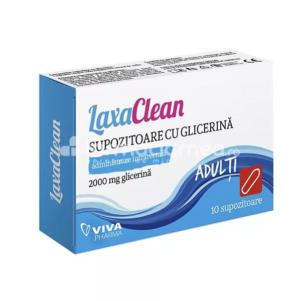 LaxaClean Supozitoare cu Glicerina Adulti 2000mg, 10 bucati, Viva Pharma