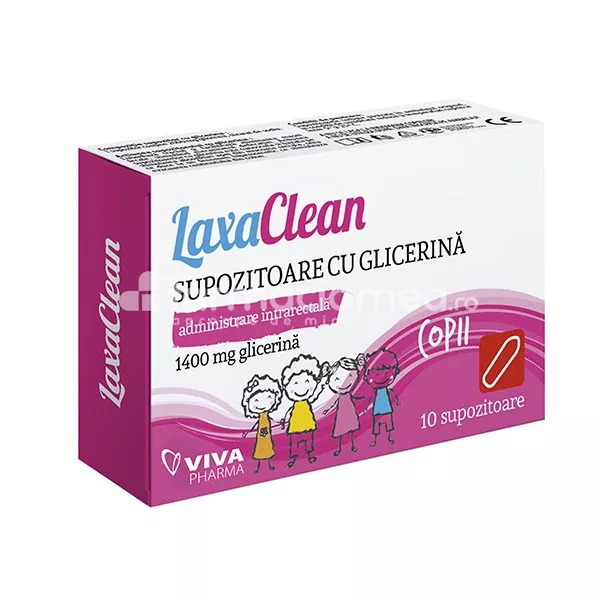 LaxaClean Supozitoare cu Glicerina Copii 1400mg, 10 bucati, Viva Pharma