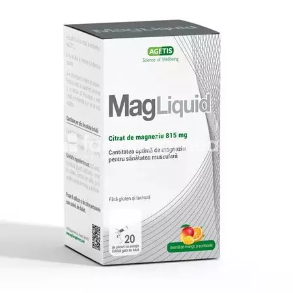 MagLiquid Solutie 815mg, magneziu lichid, 20 plicuri, Agetis, [],farmaciamea.ro