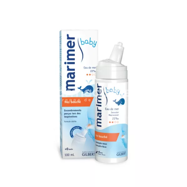 Marimer baby hipertonic spray, apa de mare sterila, curata nasul si ajuta la desfundarea acestuia, de la nastere, 100 ml, Laboratoires Gilbert