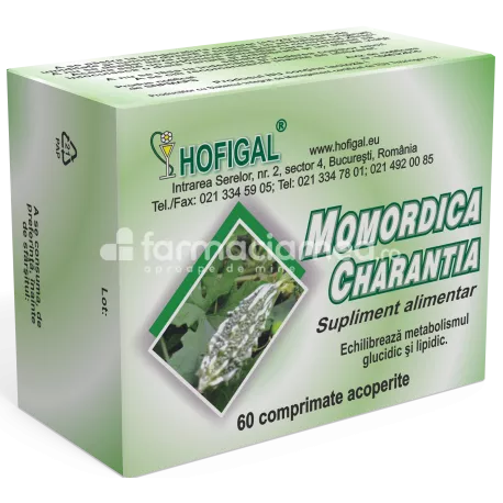 Momordica charantia, regleaza nivelul sanguin al trigliceridelor si colesterolului, de la 7 ani, 60 comprimate, Hofigal
