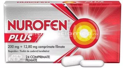 Nurofen Plus, contine ibuprofen si fosfat de codeina, cu efect analgezic, antipiretic si antiiflamator, indicat in dureri acute, moderate, nevralgii, migrene, dureri menstruale, dureri reumatice, reduce febra si simptomele din raceala si gripa, de la