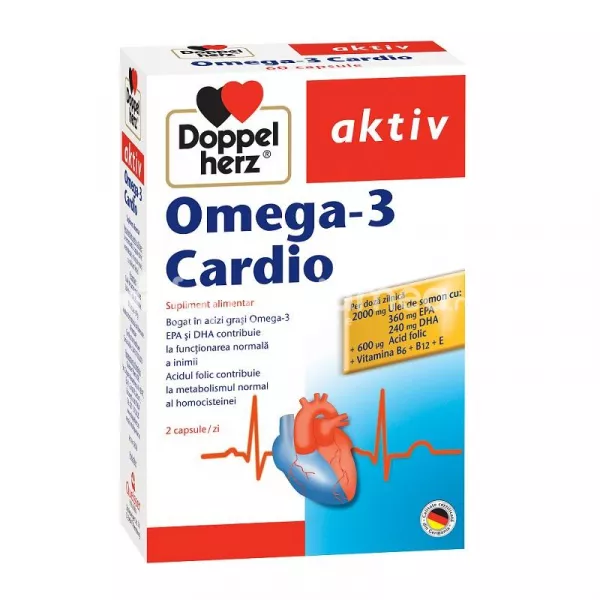 Omega 3 Cardio, sustine sanatatea inimii, reduce riscul de infract miocardic si amelioreaza simptomele poliartritei reumatoidale, 60 capsule, Doppelherz