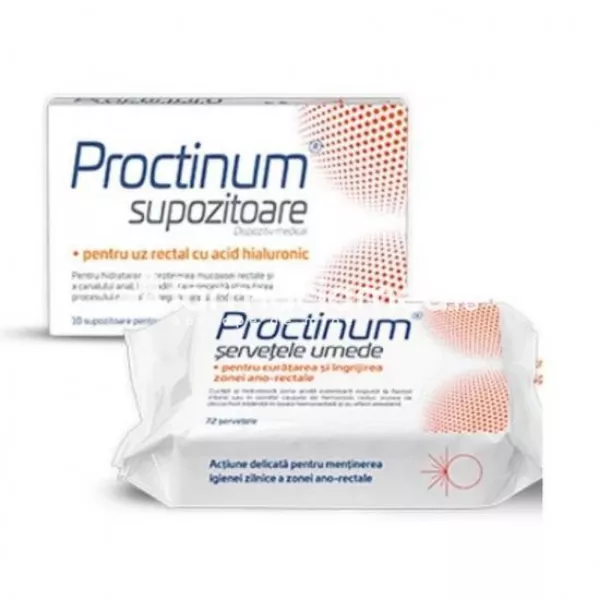 Proctinum Pachet 10 supozitoare + servetele umede, pentru hemoroizi, Zdrovit