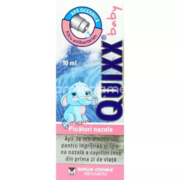 Quixx Baby picaturi nazale, curata, hidrateaza si desfunda nasul, de la nastere, 10 ml, Berlin-Chemie
