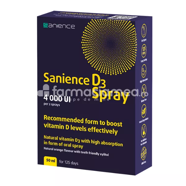 Sanience D3 Spray 4000UI, vitamina D3, 50ml, Sanience