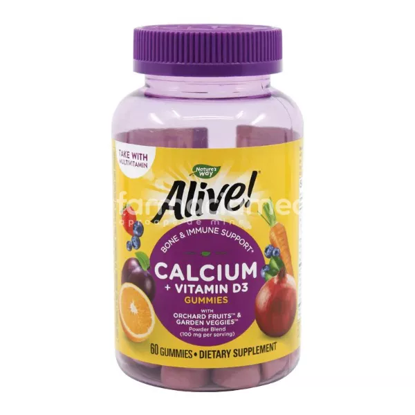 Alive Calcium + Vitamina D3 Gummies, 60 jeleuri Secom