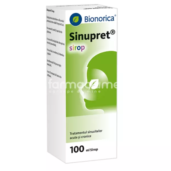 Sinupret sirop, sinuzita, efect antiinflamator, antibacterian, efect mucolitic, de la 2 ani, 100ml, Bionorica