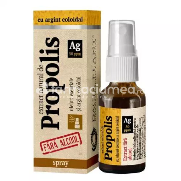 
Spray cu extract natural de propolis cu argint coloidal, 20 ml, Dacia Plant