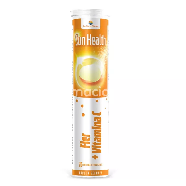 Fier si Vitamina C, Sun Health, 20 comprimate efervescente, Sun Wave Pharma