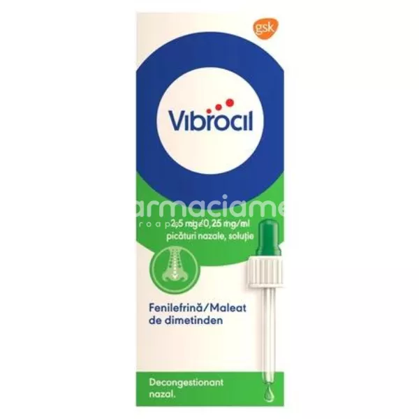 Vibrocil Picaturi Nazale indicat in congestie nazala, 15 ml Gsk