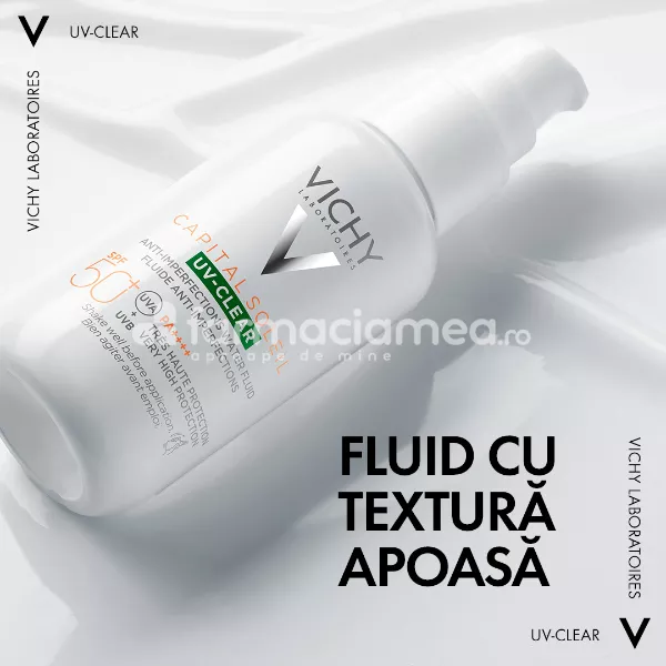 Vichy Capital Soleil UV Clear Fluid Antiimperfectiuni SPF50+, antiacnee, 40ml