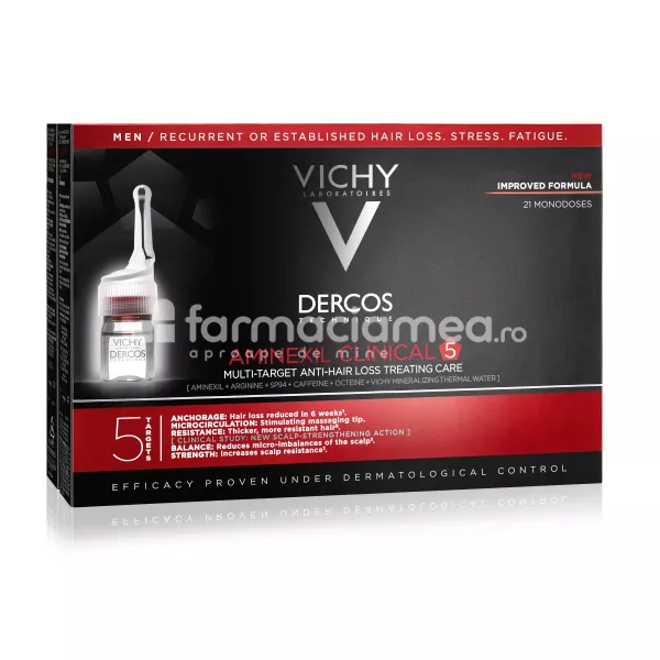 Vichy Dercos Aminexil Clinical 5 tratament barbati,  21 fiole, [],farmaciamea.ro